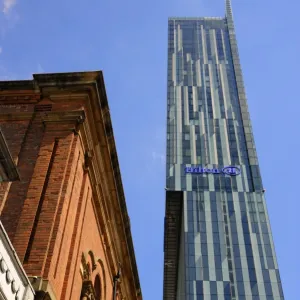 Old building with the Beetham Tower in the background, Manchester, England