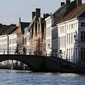 Old buildings on canal, Bruges, West Flanders, Belgium, Europe