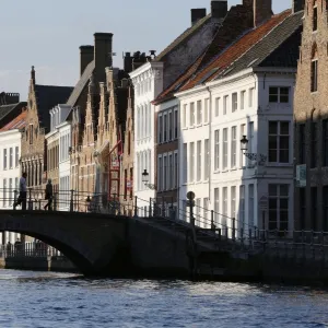 Old buildings on canal, Bruges, West Flanders, Belgium, Europe