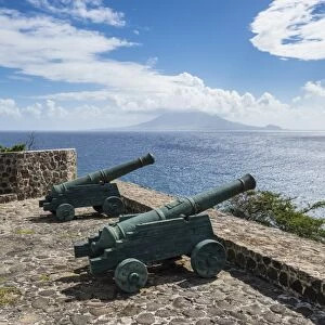 Old cannons on the southern coastline of St. Eustatius, Statia, Netherland Antilles