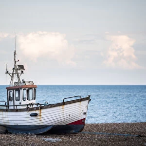 Old fishing boat on Dungeness Beach, Kent, England, United Kingdom, Europe