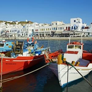 Old harbour and red church, Mykonos Town, Chora, Mykonos Island, Cyclades