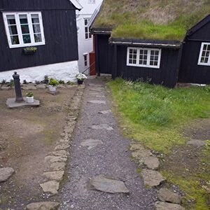 Old houses and turf-roofed buildings in historic Tinganes district, Torshavn