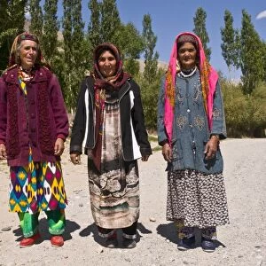 Three old Pamiri women posing for the camera, Langar, Wakhan corrior, The Pamirs