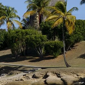 Old sugar windmill, Hawksbill Beach, Hawksbill Hotel, Antigua, Leeward Islands, West Indies, Caribbean, Central America