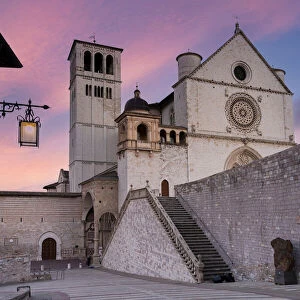 Old town of Assisi and Basilica di San Francesco, UNESCO World Heritage Site, at dawn