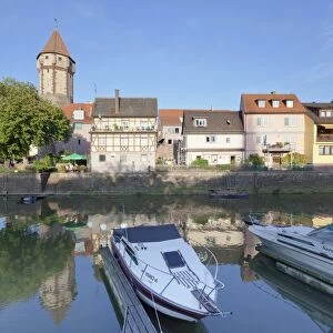 Old town with Spitzer Turm Tower, Tauber River, Wertheim, Main Tauber District, Baden-Wurttemberg, Germany, Europe