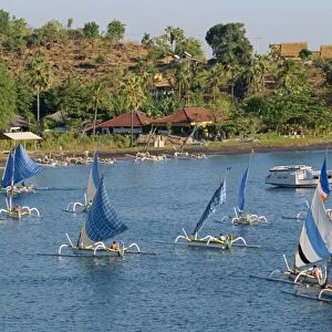 Outrigger fishing boats off the east coast of Bali