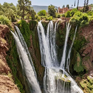 Ouzoud Falls near the Middle Atlas village of Tanaghmeilt, elevated view, Azilal Province
