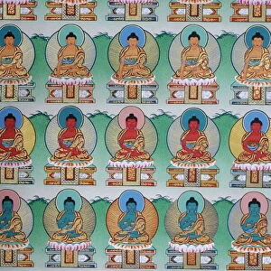 Painting of Buddhas, Kopan monastery, Kathmandu, Nepal, Asia