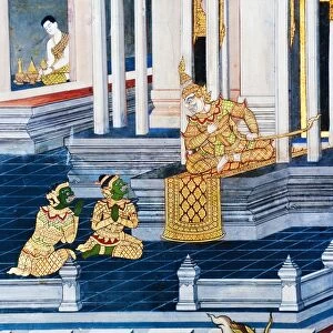 Detail of painting on the walls, The Grand Palace, Bangkok, Thailand, Southeast Asia, Asia