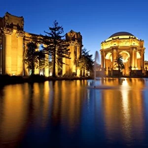 Palace of Fine Arts illuminated at night, San Francisco, California, United States of America, North America