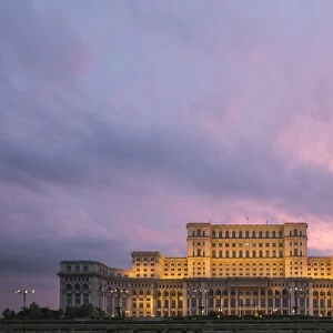Palace of the Parliament at sunset, Bucharest, Muntenia Region, Romania, Europe