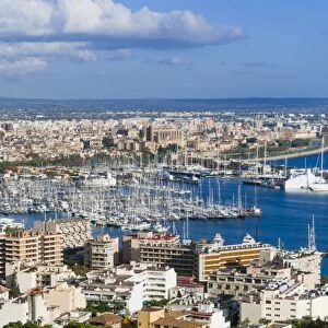 Palma de Majorca harbor bay from Bellver Castle, Palma de Mallorca, Majorca, Balearic Islands, Spain, Europe