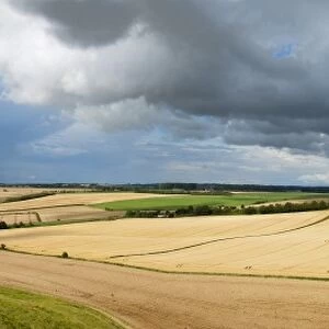 Panoramic landscape view of The Cherhill Downs, Wiltshire, England, United Kingdom, Europe
