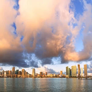 Panoramic of Miami skyline seen from Watson Island, Miami, Florida, United States of America