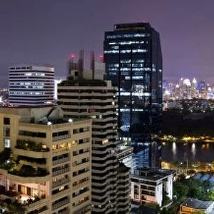 Panoramic view of Bangkok at night from Rembrandt Hotel and Towers, Sukhumvit 18, Bangkok, Thailand, Southeast Asia, Asia