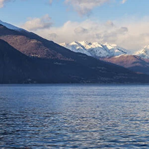 Panoramic view of Bellagio with snowcapped mountains in the background, Lake Como