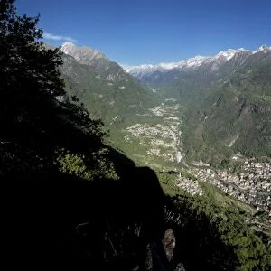 Panoramic view of Chiavenna Valley and Bregaglia, Valtellina, Lombardy, Italy, Europe