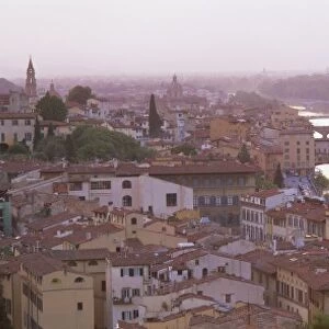Panoramic view at dusk over Florence showing River
