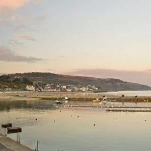 Panoramic view back to the harbour at Lyme Regis taken from the Cobb, Dorset, England, United Kingdom, Europe