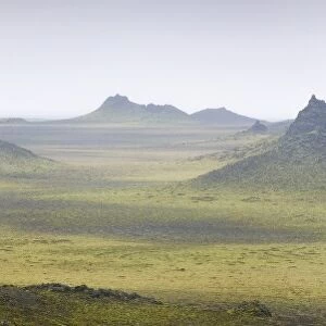 Panoramic view of volcanic landscape, South Iceland, Iceland, Polar Regions