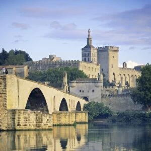 Papal Palace and bridge over the River Rhone, Avignon, Provence, France, Europe