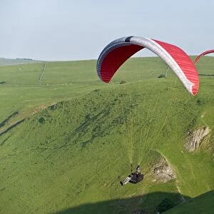 Paragliding off Mam Tor, Derbyshire, Peak District, England, United Kingdom, Europe
