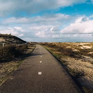 A paved cycling path along the Dutch coast, Zeevort, The Netherlands, Europe