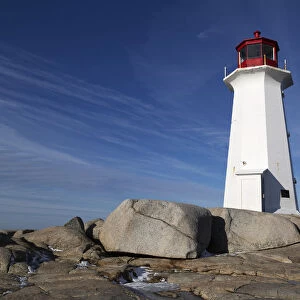 Peggys Point Lighthouse on a winter day at Peggys Cove