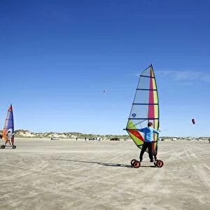 People windskating at Lakolk beach in Romo, Jutland, Denmark, Scandinavia, Europe