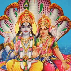 Picture of Hindu gods Visnu and Lakshmi, India, Asia