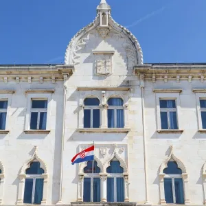 The picturesque Lucic Palace in Trogirs Stari Grad, Trogir, Dalmatia, Croatia, Europe