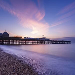 The pier at Hastings at dawn, Hastings, East Sussex, England, United Kingdom, Europe