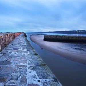 Pier at St. Andrews Harbour before dawn, Fife, Scotland, United Kingdom, Europe