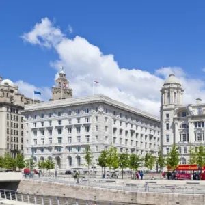 Pierhead Three Graces buildings, Liverpool Waterfront, UNESCO World Heritage Site, Liverpool, Merseyside, England, United Kingdom, Europe