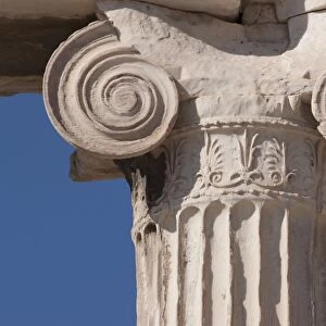 Detail of pillar on the Erechtheion at the Acropolis, UNESCO World Heritage Site, Athens, Greece, Europe