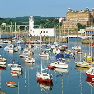 Pleasure boats in the harbour at Scarborough, the popular seaside resort on the coast of North Yorkshire, England, United