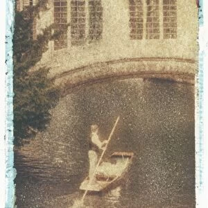 Polaroid Image Transfer of man punting tourists in traditional wooden boat