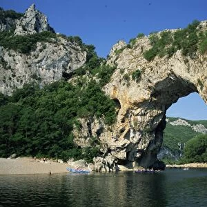 The Pont d Arc, a natural rock arch over the Ardeche River, in the Ardeche Gorges