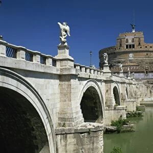Ponte S. Angelo over the River Tevere and Castle in the city of Rome, Lazio