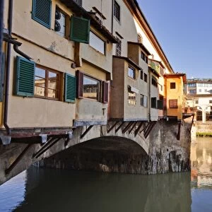 Ponte Vecchio is an old medieval bridge in the historic centre of Florence spanning the River Arno, Florence, Tuscany, Italy, Europe