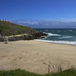 Porthgwidden beach in summer with storm approaching from the Atlantic, St