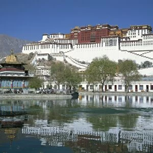 The Potala Palace, UNESCO World Heritage Site, and lake in Lhasa, Tibet, China, Asia
