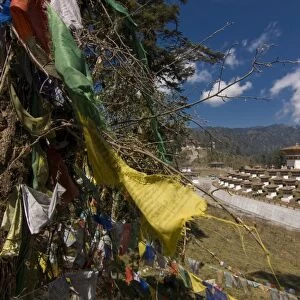 Prayer flags on top of the Dochu La mountain pass, Bhutan