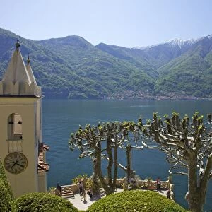 Pruned plane trees and chapel of Villa Balbianello, in spring sunshine, Lenno, Lake Como, Lombardy, Italian Lakes, Italy, Europe