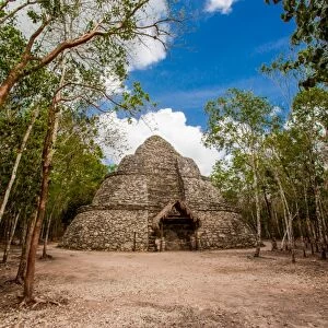 Pyramid in the Ancient Mayan ruins of Coba, outside of Tulum, Mexico, North America