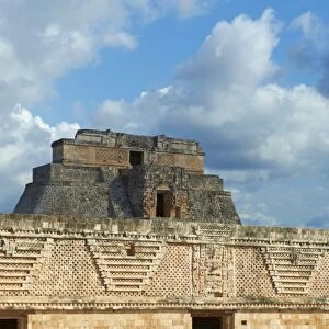 Pyramid of the Magician and Cuadrangulo de las Monjas (Nuns Quadrangle) at Mayan archaeological site, Uxmal, UNESCO World Heritage Site, Yucatan State, Mexico