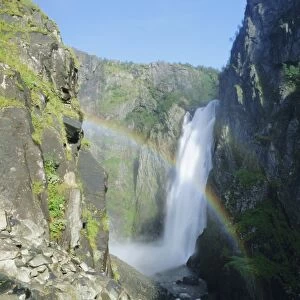 Rainbow and Voringsfossen waterfall