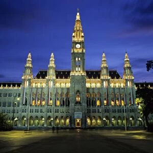 Rathaus (Town Hall) Gothic building at night, UNESCO World Heritage Site, Vienna, Austria, Europe